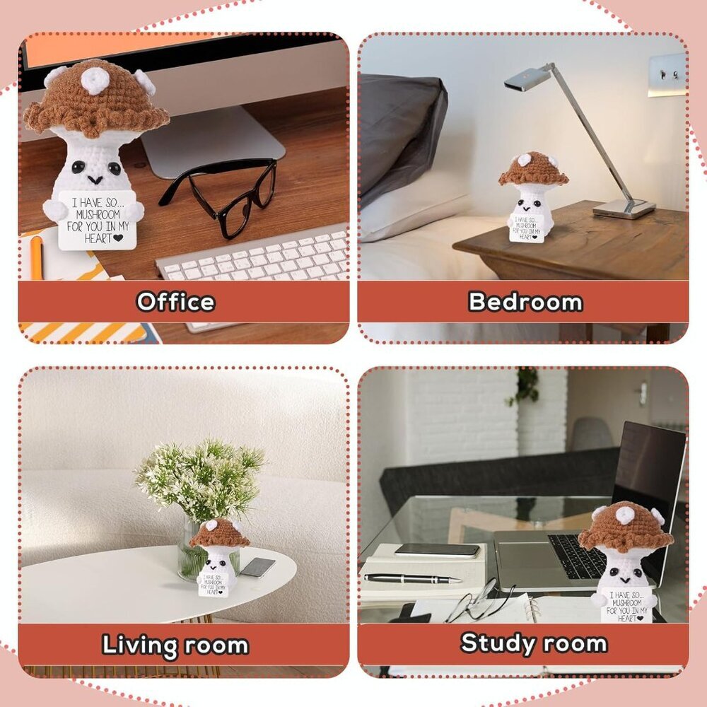 Funny Positive Mushroom, 3.94in Creative Cute Plush Knitted Wool Mushroom Doll w - Picture 6 of 7